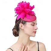 voordelige Fascinators-Fascinators Flax Wedding Birthday Elegant Vintage Cute With Feather Floral Headpiece Headwear