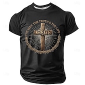  Herren Bibel Jesus der Weg die Wahrheit das Leben Holz Kreuz Dornenkrone Religiöses Christliches Glaubens Grafik T-Shirt Kurzarm Rundhals Bibelvers Kirchen-T-Shirt Designer-Bekleidung