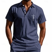 baratos Polo Clássico Masculino-Homens Camisa de linho Camisas Polo Casual Rua Lapela Manga Curta Básico Moderno Cruz Botões Verão Primavera Normal Preto Branco Azul Marinha cáqui Verde Tropa Cinzento Camisa de linho