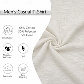 Недорогие Хлопковые Льняные Футболки-Муж. Футболка Футболка из льна Длинный рукав V-образный вырез Лето Весна Весна лето Сплошной цвет Полотняное плетение Текстура Повседневные На каждый день Уличный стиль Гладкая ткань