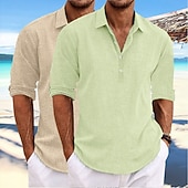 olcso Vakáció-Férfi Ing Vászon ing Nyári póló Strandruházat Sima Hétköznapi Vakáció Zöld+Szürke Fehér + khaki Khaki + fekete Zöld+Khaki Hosszú ujj Térfogatcsökkenés Tavaszi nyár Nyár Ruházat