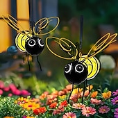 abordables Éclairage paysager-Lot de 2 lanternes solaires suspendues en forme d'abeille, étanches, avec éclairage LED décoratif pour jardin, cour, clôture, balcon, terrasse – ambiance &amp;éclairage paysager