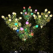 זול אורות נתיבים ופנסים-1 חבילה של 1 תאורת LED גינה דקורטיבית סולארית חיקוי גרדניה זר חיצונית אור שמש לקישוט נתיב חצר שביל פטיו מרפסת דשא, פרחים מלאכותיים הידרנג'ה אור חם