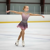 cheap Figure Skating Dresses-Figure Skating Dress Girls' Ice Skating Dress Dusty Rose Patchwork Asymmetric Hem Stretchy Training Competition Skating Wear Classic Crystal / Rhinestone Long Sleeve Ice Skating Figure Skating