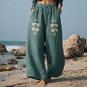economico Pantaloni Grafici-Per donna Gamba larga Pantaloni Pantaloni Palazzo Moda Boho Lunghezza intera Vita Alta Fiore Coulisse Elastico in vita Stampato Traspirabilità Confortevole Streetwear Abbigliamento quotidiano Uscire