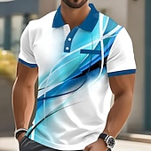 baratos Polo Geométrico Masculino-Homens Geométrico Linha Camisas Polo Manga Curta Camisas polo Camisas de colarinho Business casual Ao ar livre Roupa Esportiva Roupa Diária Impressão 3D Botões Primavera Verão Azul Azul Céu Vermelho