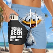  Per uomo Anatra Gergo divertente animali dei cartoni animati Pantaloncini foderati Pantaloncini da bagno 2 in 1 Pantaloncini da mare Misura del girovita medio Hawaiano Vacanza al Mare Tasche Laterali