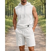 abordables Chándales-Hombre Tracksuit Vestimenta para correr Trajes de entrenamiento Correa 2 Piezas Color sólido Conjunto de ropa deportiva Verano Primavera Negro Blanco Entrenamiento de gimnasio Correr Corriendo