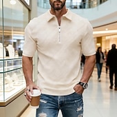 economico Polo classica da uomo-Per uomo Polo con zip Testurizzato Casuale Quotidiano Zip a un quarto Manica Corta Moda Tempo libero Semplice Cerniera Zip a un quarto Estate Primavera Blu Verde translucido blu navy Aalbicocca Blu