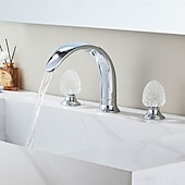 お買い得  浴室・洗面台用水栓金具-クロムメッキのバスルーム用蛇口、360°回転、3穴、広口、クリスタルハンドル、バスルームシンク用蛇口、レトロビンテージ、洗面化粧台用蛇口