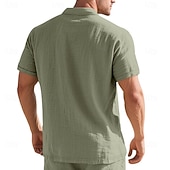 baratos Polo Clássico Masculino-Homens Camisa de linho Camisas Polo Casual Rua Lapela Manga Curta Básico Moderno Cruz Botões Verão Primavera Normal Preto Branco Azul Marinha cáqui Verde Tropa Cinzento Camisa de linho