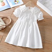 cheap Daily Family Matching-Mommy and Me Dresses Solid Color Casual Ruched White Short Sleeve Midi Active Matching Outfits