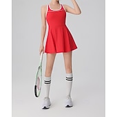 cheap Women's Tennis Dress-Women's Solid Colored Tennis Dress with Shorts Sports Dress Sleeveless Patchwork Backless Elastic Sweat-Wicking Breathable Tennis Badminton Outdoor Exercise Round Neck Dress Black White Red Tennis