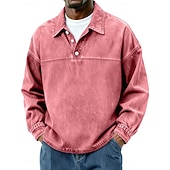 preiswerte Klassisches Poloshirt für Herren-Herren Baumwoll-Poloshirt Lässig Urlaub Klassisch Langarm Mode Basic Einfarbig Einfach Vintage-Stil Gewaschen Winter Frühling &amp; Herbst Ganzjahres Lässiger Schnitt Schwarz Hellgrün Rosa Marineblau