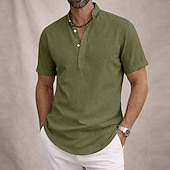 economico Classico-Per uomo Camicia Camicia di lino Camicia popover Camicia Estiva Abbigliamento da spiaggia Camicia con colletto alla coreana Semplice Casuale Quotidiano Blu Nero Bianco Giallo Manica Corta Collo alla