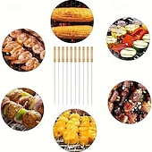 voordelige Grills voor buiten koken-20 stuks barbecuespiesen, multifunctionele roestvrijstalen spiesen met houten handvatten, barbecueprikkers, benodigdheden voor buitenkoken en barbecueën van kippenvleugels en ander vlees.
