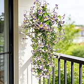 abordables Artificial Flower-4pcs Artificial Morning Glory Vine Garland for Wedding, Home, &amp; Outdoor Decor, Realistic Flower Hanging Vines for Garden, Patio, Wall, and Courtyard, Durable Faux Floral Décor for Wedding Decoration