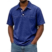  Herren Acid-Wash-Shirt Baumwoll-Poloshirt Lässig Geschäft Gerippter Polokragen Kurzarm Mode Basic Einfarbig Farbblock Knöpfe Gewaschen Sommer Frühling Frühling & Herbst Normale Passform Schwarz