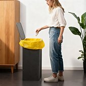 abordables Rangement et organisation-Poubelle en tissu de 100 litres avec couvercle, panier à linge pliable avec structure en bambou, bac de rangement moderne pour le salon &amp;chambre, comprend 10 sacs poubelles jaunes