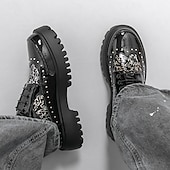 economico Scarpe Derby-Scarpe Oxford da uomo nere in vernice, stringate, con suola spessa, eleganti e formali, con borchie, perfette per matrimoni, feste, banchetti, spettacoli teatrali e occasioni serali di grande effetto.