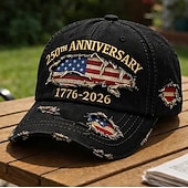  アメリカ建国250周年記念 ダメージ加工デニム ベースボールキャップ アメリカ国旗、ヴィンテージ USA ハット 1776-2026、愛国的な独立記念日キャップ、男女兼用ヴィンテージ アメリカ国旗ハット