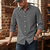 economico camicia da uomo con bottoni-Per uomo Camicia Camicia casual Camicia con Bottoni Camicia cargo Camicia lavata con acido Nero Verde chiaro Vino Blu Viola Manica Lunga Semplice Bavero Casuale Quotidiano Puro Abbigliamento Vintage