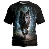  Maglietta da uomo con stampa "heterochromia wolf running wolves pack cool fantasy cyberpunk power", maniche corte, girocollo, stampa integrale, vestibilità regolare, abbigliamento casual streetwear,