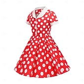 preiswerte Kleider-1950er Rockabilly Vintage-Kleid Kleid Swing-Kleid Kurze Ärmel Tupfen A-Linie Kostüm Mädchen Karneval Maskerade Alltagskleidung Junggesellinnenabschiedsparty Kinder Kleid Frühling &amp; Sommer