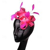 billige Fascinatorer-fascinators Linfrø Bryllup Bursdag Årgang søt stil Retro Rød Med Fjær Blomst Hodeplagg Hodeplagg
