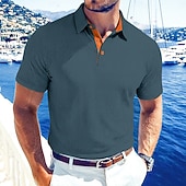 baratos Polo Clássico Masculino-Homens Textura Polo Malha Waffle Casual O negócio Clássico Manga Curta Moda Moderno Côr Sólida Botões Verão Primavera Normal Preto Branco Azul Marinha Verde Tropa Textura
