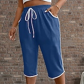 cheap Straight-Leg Pants-Women's Trousers Capri Pants Summer Pants Beach Pants Vacation Fashion Casual Daily Capris High Waist Plain Drawstring Patchwork Pocket Comfort Lightweight Breathable Micro-elastic Streetwear Beach