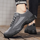 baratos Tênis Casuais-Botas de caminhada masculinas para atividades ao ar livre – mistura de couro sintético e camurça, sola antiderrapante durável, design respirável, perfeitas para aventuras ao ar livre, viagens e uso casual diário.