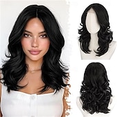 お買い得  トレンドの合成ウィッグ-ショートウェーブブロンドウィッグ - 肩までの長さのウェーブブロンドウィッグ（女性用） - 顔周りを縁取るカーテンバング付きの、柔らかく自然な見た目の合成繊維を使用した、ゆるやかなウェーブのレイヤードショートウィッグ（デイリーパーティー用）