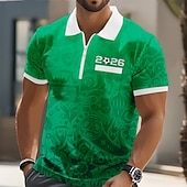 billige Geometrisk polo for menn-Herre Fotball Poloskjorter Kortermet Poloskjorter Skjorter med krage Fritid utendørs treningsklær Ferie Lomme 3D-utskrift Kvart zip-polo Vår sommer Blå Rød Grønn