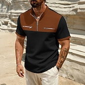 economico T-shirt in maglia waffle-Per uomo Maglietta Waffle Maglietta Camicia a Maniche Corte Manica Corta Collo alla coreana Estate Primavera Blocco di colori Streetwear Elegante Casual Tasche Con zip Blocco di colore Casuale
