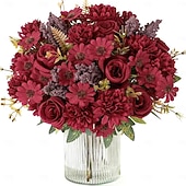 cheap Artificial Flower-Artificial Flowers Like Real Artificial Bouquet 2/4 Packs Silk Artificial Roses Bouquet with Daisy Chrysanthemum Pink Flowers for Valentines Day Centerpiece Table Wedding Party Decor