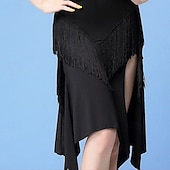 Недорогие Латинские юбки-женская красная юбка с бахромой и разрезом для латиноамериканских танцев