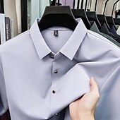 economico camicie da uomo no stiro-Per uomo Camicia Camicia elegante Camicia non stiro Tinta unica All'aperto Lavoro Verde Manica Corta Collo ripiegato Estate Primavera Abbigliamento Bottoni