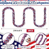 billiga U.S. 250-årsjubileum-4/6 st patriotisk glittergirlang amerikansk flagga folie fransbanderoll 2m/6,6ft röd vit blå girlang för 4 juli självständighetsdagen minnesdagen arbetsdagen festdekorationer väggbonad heminredning