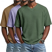 economico T-shirt in maglia waffle-3 pezzi t-shirt da uomo waffle maglietta a maniche corte scollo a V estate tinta unita testurizzata alla moda designer casual multipack maniche raglan casual quotidiano esterno blu bianco maglietta