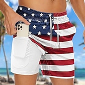  Herre 4. juli USAs 250-årsjubileum USAs flagg Fôret shorts 2 i 1 svømmeshorts Badeshorts Medium Midje Patriotisk Ferie Sidelommer Med kompresjonsforing Elastisk snøring i midjen Designer Klær