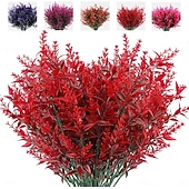  8 חבילות צמחים מלאכותיים לבנדר שיחים מזויפים פרחי עציץ תלוי עמיד בפני UV פלורה גדר פנים וחוץ עיצוב שולחן חתונה סידור פרחים זר מילוי