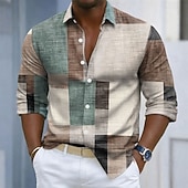 levne Geometriské vzory-Pánské Geometrický Barevné bloky Slátanina Košile Košile na knoflíky Dlouhý rukáv Móda pro volný čas Venkovní Na den Jaro Podzim Přehnutý 3D tisk košile s límečkem Vodní modrá Fialová Trávová zelen