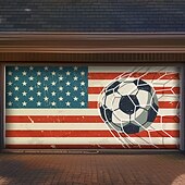 cheap Garage &amp; Door Banners-2026 Football Championship Soccer Ball Vintage Grunge Stripes Garage Door Banner Mural Outdoor House Yard Decor Sports Fan Celebration Backdrop Large Sign
