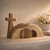 Недорогие Пасха-Деревянный крест воскресения и пустая гробница, деревянная сцена воскресения Иисуса, подходит для украшения дома и офиса, а также в качестве христианского подарка.