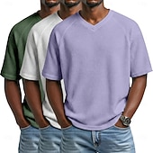 economico T-shirt in maglia waffle-3 pezzi t-shirt da uomo waffle maglietta a maniche corte scollo a V estate tinta unita testurizzata alla moda designer casual multipack maniche raglan casual quotidiano esterno blu bianco maglietta