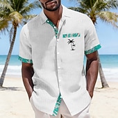 cheap Tropical Plants-Men's Coconut Tree Tropical Plants Hawaiian Shirt Crinkle Shirt Seersucker Shirt Short Sleeve Hawaiian Beach Vacation Wear Summer Spring Turndown Soft Button Up Shirts Blue White Pink Green