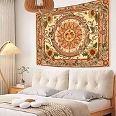 Недорогие Настенные гобелены-Винтажный гобелен с изображением небесного солнца, подсолнуха, знаков зодиака, астрологии, гороскопа, изысканное цветочное панно, эстетичный декор комнаты, спальни, гостиной.