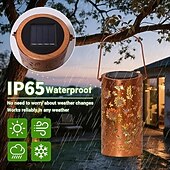 abordables Luces de camino y linternas-Farol solar exterior impermeable colgante, diseño retro hueco con proyección de mariposa, decoración LED para jardín, patio, regalo para mujeres, mamá y abuela.