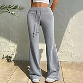 abordables Pantalones de pierna recta-Mujer Pantalones de Deporte Pantalones Pantalones de verano Pantalones casuales Vacaciones Moda Casual / Diario Longitud total Alta cintura Plano Correa Cintura elástica Pierna recta Comodidad Suave
